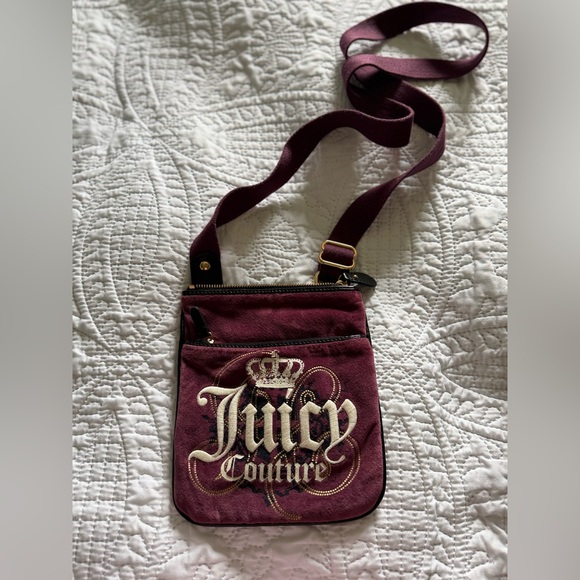 Juicy Couture Crossbody Bag Purse Vintage Y2K Velour Purple RARE see pics - Picture 2 of 15
